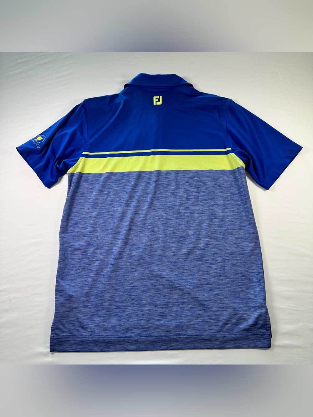 FootJoy Presidents Cup Golf Polo Shirt Mens M Blue Neon Yellow Performance - Picture 2 of 10